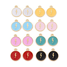 Alloy Enamel Pendants, Cadmium Free & Lead Free, Light Gold, Flat Round with Lightning, Mixed Color, 16x13x2mm, Hole: 1.6mm