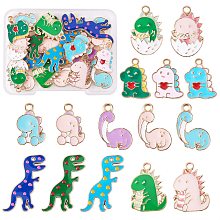 30Pcs 15 Style Alloy Enamel Pendants, Dinosaur, Mixed Color, 17~29x11.5~21x1.5~2mm, Hole: 1.4~2mm, 2pcs/style