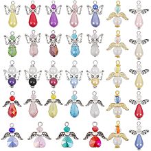 CHGCRAFT 34Pcs 7 Styles Angel Wing Charms Glass ABS Plastic Imitation Pearl Beaded Pendants with Acrylic Alloy Findings for Bracelet Necklace DIY Craft Jewelry Making, Mixed Color