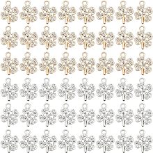 DICOSMETIC 60Pcs 2 Colors Four Leaf Clover Charm Good Luck Charm Shamrock Lucky Charm Crystal Gems Pendant Alloy Pendants Charm Saint Patrick Theme Charm for DIY Jewelry Making, Hole: 1.8mm