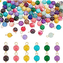 SUPERFINDINGS 100Pcs Natural Jade Gemstone Charms Round Stone Pendants with Golden Tone Brass Loops 13x7.5mm Crystal Quartz Gemstone Charms for Necklace Jewelry Making Hole: 3.3mm