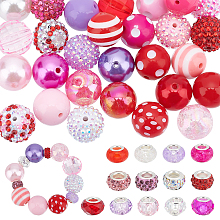 PandaHall Elite 54Pcs Mixed Style Acrylic & Resin & Glass Large Hole Beads, European Beads, Silver Color Brass Core, Red, 10~20x7~20mm, Hole: 3~5mm