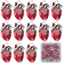 SUNNYCLUE 1 Box 30Pcs Heart Charms Bulk Alloy Anatomical Charms Red Enamel Metal Antique Silver Gothic 3D Organ Hearts Hollowen Charms for Jewelry Making Women DIY Necklaces Earrings Bracelets Crafts