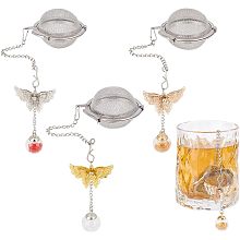 UNICRAFTALE 3 Sets Round Loose Tea Strainer Butterfly Shaped Stainless Steel Loose Leaf Tea Ball Mesh Tea Strainer with Brass & Glass Ball Pendants Tea Strainer Set for Brew Tea, Spices & Seasoning