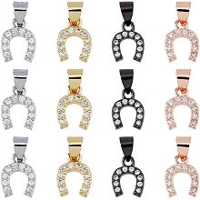 DICOSMETIC 12Pcs 4 Colors Horseshoes Charms Zirconia Horseshoes Pendants Western Lucky Horseshoe Charms Gunmetal/Golden/Platinum/Rose Gold Brass Dangle Charms for Jewelry Making, Hole: 3.5x4.5mm