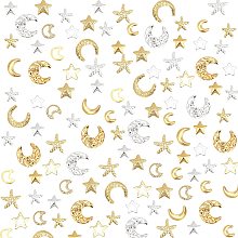 OLYCRAFT 480pcs 16 Styles Star Moon Starfish Resin Fillers Brass Cabochons Nail Art Decoration Accessories Resin Accessories Supplies for Jewelry Making Nail Art Decoration - Gold & Silver