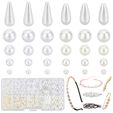 PandaHall Elite White Pearl Beads, 706pcs 10 Styles Round/Teardrop Craft ABS Plastic Faux Pearl Beads Loose Spacer Beads with Hole for Earrings Bracelets Neklaces Jewellery DIY Crafts Making, 4 6 8 10mm