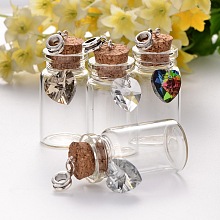 Honeyhandy Antique Silver Plated Alloy Glass Bottle European Dangle Charms, with Electroplated Glass Heart Charms, Mixed Color, 60mm, Hole: 5mm