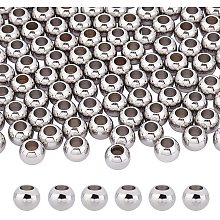 DICOSMETIC 100pcs 8mm Stainless Steel European Beads Spacer Beads Round Large Hole Beads Metal Rondelle Beads Loose Beads 4mm Hole for Jewelry Making DIY Findings