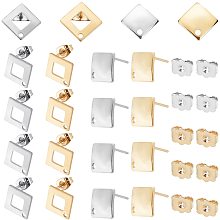 UNICRAFTALE 32pcs 2 Colors Rhombus Stud Earring Findings 2 Styles 304 Stainless Steel Hypoallergenic Earrings Ear Stud with Ear Nuts for DIY Earrings Jewelry Making