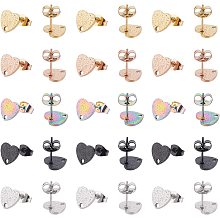 UNICRAFTALE 30Pcs 5 Colors Heart Earrings Studs Textured Stud Findings 304 Stainless Steel Frosted Earring Posts Heart Earring Pins with Hole, Earring Backs, Earring Components for Earring Making