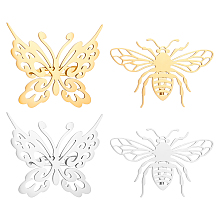 UNICRAFTALE 4Pcs 2 Colors Butterfly Bee Brooches Stainless Steel Insect Lapel Pins for Backpack Clothes Hollow Metal Brooch Golden Stainless Steel Color 31.5-42mm Long