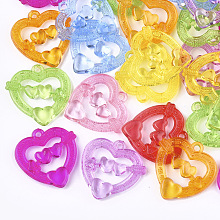 Honeyhandy Transparent Acrylic Pendants, Heart with Arrow, Mixed Color, 28x27.5x5mm, Hole: 2mm, about 400pcs/500g