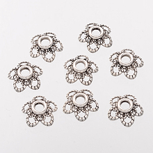 Honeyhandy Antique Silver Tone Alloy Flower Bead Caps, Fancy Bead Caps, 5-Petal, Lead Free & Cadmium Free, about 11.2mm in diameter, hole: about 2mm