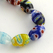 Honeyhandy Oval Handmade Millefiori Glass Beads Strands, Mixed Color, 14~15x10mm, Hole: 1mm, about 27pcs/strand, 14.9 inch