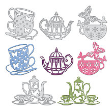 GLOBLELAND High Tea Carbon Steel Cutting Dies Stencils, for DIY Scrapbooking/Photo Album, Decorative Embossing DIY Paper Card, Matte Platinum Color, 64~75x75~95mm; 4pcs/set