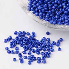 Honeyhandy 12/0 Opaque Colours Round Glass Seed Beads, Blue, Size: about 2mm in diameter, hole:1mm, about 3303pcs/50g