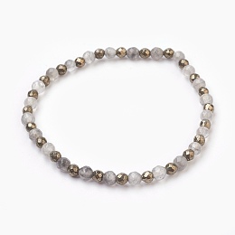 Honeyhandy Natural Cloud Quartz & Pyrite Beads Stretch Bracelets, Round, Faceted, 2-1/8 inch(5.4cm)