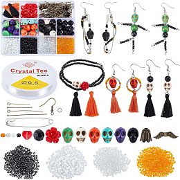 PandaHall Elite 946pcs Halloween Jewelry Making Kit, Skull Earring Bracelet Making Halloween Beads Collection with Jump Rings Head Pins Earring Hooks for Women DIY Handicrafts