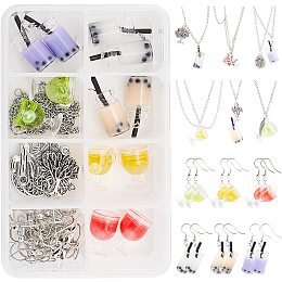 SUNNYCLUE 18pcs Mini Cup Resin Pendants Earring Making Kit 17.7 inch Necklace Chain with Clasp for 6 Cup Bottle Necklace & 6 Bottle Glass Earrings, Mixed Color