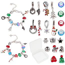 SUNNYCLUE 1 Box DIY 2 Pcs Christmas Charms Snowflake Beads Bracelet Making Kits Christmas Tree Charms for jewellery Making Snowman Charms Candy Canes Charms Large Hole Glass Beads Snake Chain Craft