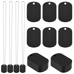 SUNNYCLUE 1 Box 40Pcs Stamping Blank Tag Aluminum Blank Tags Stainless Steel Ball Chain Black 1.5x1" Blanks Charm DIY 20 Sets Metal Dog Name ID Tags Laser Engraving Charms for DIY Necklace Craft