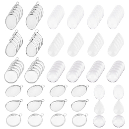 Unicraftale DIY Pendant Making Kits, Including 90Pcs 3 Style 304 Stainless Steel Pendant Cabochon Settings, 90Pcs Glass Cabochons, Flat Round & Teardrop & Oval, Stainless Steel Color, Settings: 30pcs/style