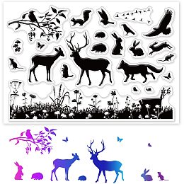 GLOBLELAND Animals and Grassland Silicone Clear Stamps Deer Rabbit Wolf Eagle Transparent Stamps for Birthday Valentine's Day Cards Making DIY Scrapbooking Photo Album Decoration Paper Craft