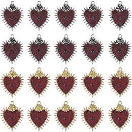 SUNNYCLUE 1 Box 20Pcs Gothic Heart Charms Halloween Charm Bulk Red Love Thorns Evil Eyes Enamel Charm with Rhinestones for Jewelry Making Charms Findings DIY Necklace Earring Women Adults Craft