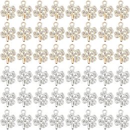 DICOSMETIC 60Pcs 2 Colors Four Leaf Clover Charm Good Luck Charm Shamrock Lucky Charm Crystal Gems Pendant Alloy Pendants Charm Saint Patrick Theme Charm for DIY Jewelry Making, Hole: 1.8mm