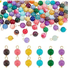 SUPERFINDINGS 100Pcs Natural Jade Gemstone Charms Round Stone Pendants with Golden Tone Brass Loops 13x7.5mm Crystal Quartz Gemstone Charms for Necklace Jewelry Making Hole: 3.3mm