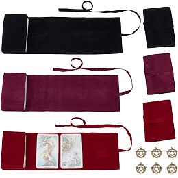 NBEADS 6 Pcs 3 Colors Velvet Tarot Bags with 6 Pcs Tibetan Style Alloy Pendants, Tarot Rune Dice Wrap Pouch Tarot Card Storage Cloth Holder Jewelry Pouch for Tarot Oracle Decks