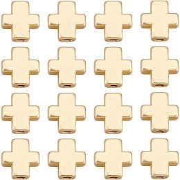 SUNNYCLUE 1 Box 50Pcs Cross Beads Real 18K Gold Plated Crosses Bulk Mini Small Golden Cross Bead Tiny Cross Beaded Charm Easter Crucifix Loose Spacer Beads for Jewelry Making Beading Kit DIY Craft