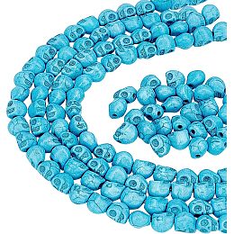 Arricraft 10 Strands Sky Blue Skull Beads, Synthetic Turquoise Skull Head Beads Skull Shape Stone Loose Beads for Jewelry Making