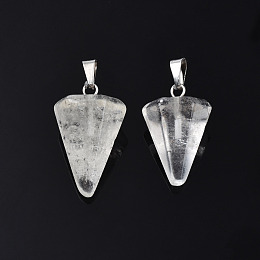 Honeyhandy Cone/Spike/Pendulum Natural Crystal Stone Pendants, with Platinum Plated Iron Findings, 25~27x14x14mm, Hole: 6x3mm