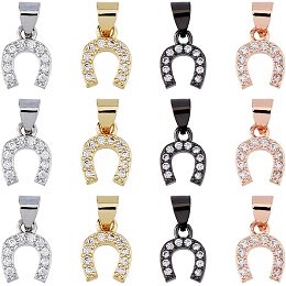 DICOSMETIC 12Pcs 4 Colors Horseshoes Charms Zirconia Horseshoes Pendants Western Lucky Horseshoe Charms Gunmetal/Golden/Platinum/Rose Gold Brass Dangle Charms for Jewelry Making, Hole: 3.5x4.5mm