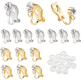 PandaHall Elite 8 Pairs Clip-on Earring Converter Gold Silver Earring Findings Brass Earring Clips with Crystal Rhinestone Earring Silicone Earring Pads for Non-Pierced Ears DIY Earring Making