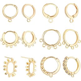 PandaHall Elite 18K Gold Plated Huggie Hoop Earrings, 12pcs Brass Stud Earring Findings Small Gold Hoop Jewelry Earrings Hooks with Loop for Women DIY Earring Crafts Making, Hole 1~2mm