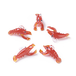 Honeyhandy Handmade Lampwork Pendants, Lobster, Red, 32~34x14~18x15~17mm, Hole: 2~4mm