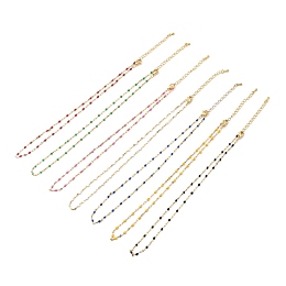 Honeyhandy 304 Stainless Steel Link Chain Necklaces, with Enamel and Lobster Claw Clasps, Golden, Mixed Color, 15.75 inch(40cm)