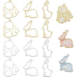 OLYCRAFT 12pcs Easter Bunny Theme Open Bezel Pendant 6-Style Alloy Open Back Bezel Pendants Rabbit Hollow Resin Frames with Loop for Resin Jewelry Making