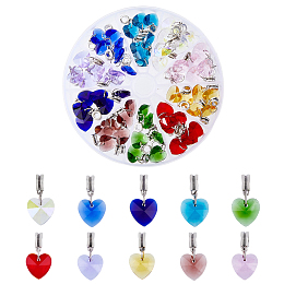 SUPERFINDINGS 60Pcs 10 Colors Glass Heart Pendants Faceted Transparent Beads Charms Crystal Love Charms with Jump Rings for DIY Earring Bracelet Necklace Jewelry Making