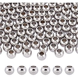 DICOSMETIC 100pcs 8mm Stainless Steel European Beads Spacer Beads Round Large Hole Beads Metal Rondelle Beads Loose Beads 4mm Hole for Jewelry Making DIY Findings