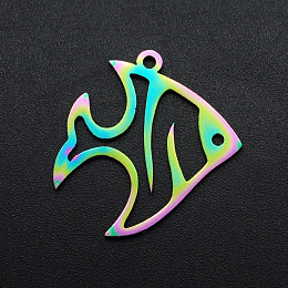 Honeyhandy Ion Plating(IP) 201 Stainless Steel Pendants, Laser Cut, Tropical Fish, Rainbow Color, 23x22.5x1mm, Hole: 1.4mm