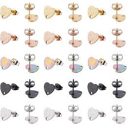 UNICRAFTALE 30Pcs 5 Colors Heart Earrings Studs Textured Stud Findings 304 Stainless Steel Frosted Earring Posts Heart Earring Pins with Hole, Earring Backs, Earring Components for Earring Making