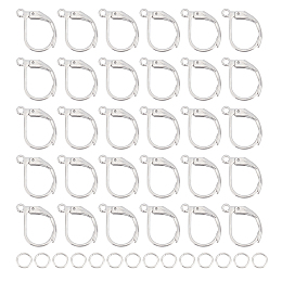 Unicraftale 40Pcs 201 Stainless Steel Leverback Earrings Findings, with Horizontal Loops and 60pcs 304 Stainless Steel Open Jump Rings, Stainless Steel Color, 15x10x1.5mm, Hole: 1.5mm