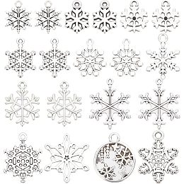 SUNNYCLUE 1 Box 120Pcs Snowflake Charms Bulk Snow Charms Antique Silver Winter Charm Connector Links Christmas Flat Round Charms for Jewelry Making Charms DIY Earrings Necklace Supplies Xmas Gift