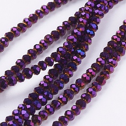 Honeyhandy Faceted Rondelle Electroplate Glass Beads Strands, Purple Plated, 3x2mm, Hole: 1mm, about 165~169pcs/strand, 15~16 inch(38~40cm)