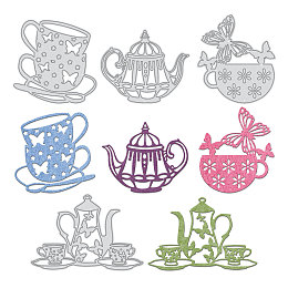 GLOBLELAND High Tea Carbon Steel Cutting Dies Stencils, for DIY Scrapbooking/Photo Album, Decorative Embossing DIY Paper Card, Matte Platinum Color, 64~75x75~95mm; 4pcs/set