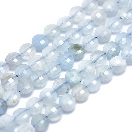 ARRICRAFT Natural Aquamarine Beads Strands, Faceted, Flat Round, 4x2.5mm, Hole: 0.8mm, about 93pcs/strand, 15.15 inches(38.5cm)